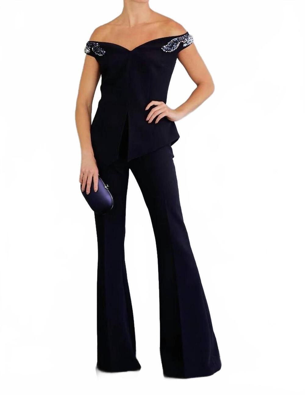 NEW SAFIYAA tove off-the-shoulder top in mid navy